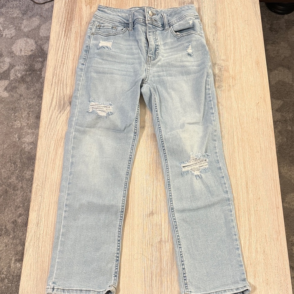 Stylish Light Blue Distressed Crop Women Jeans